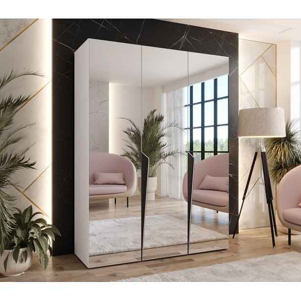 Elegantní zrcadlová skříň 150 cm SORAYA 3 - bílá / černé úchyty