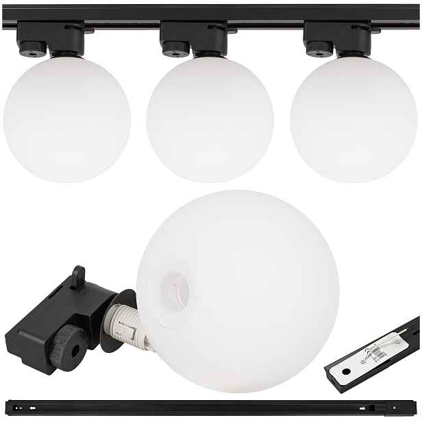 Kolejové osvětlení Lišta 1m 3x Mléčné svítidlo bílá koule Led lampa IP20