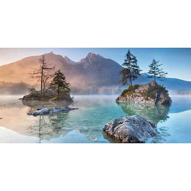 Obraz na plátně Alpský klid u jezera, 100x50 cm