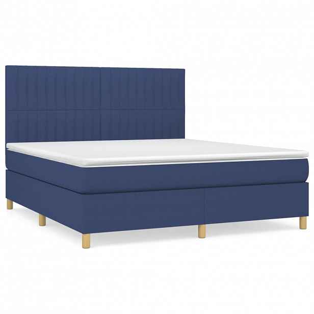 vidaXL Box spring postel s matrací modrá 160x200 cm textil