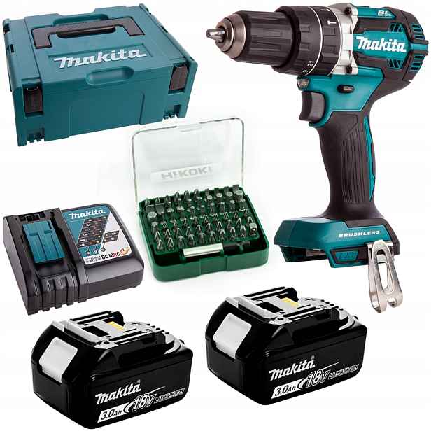 Aku Šroubovák 18V 54Nm Makita DHP484RFJ bity