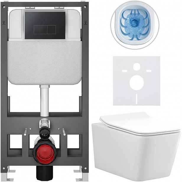 Kompletní WC set Basic/Forte - bílá lesklá - WC tlačítko Modulo/Černá - volně stojící - předstěnová instalace - 51x36 cm