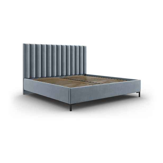 Světle modrá čalouněná dvoulůžková postel s úložným prostorem s roštem 160x200 cm Casey – Mazzini Beds