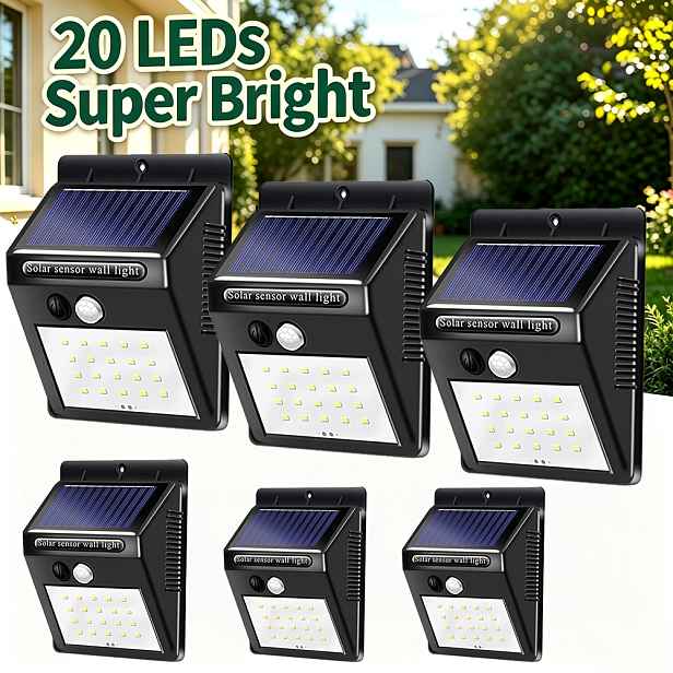 TEMU 6 ks venkovních solárních nástěnných světel, 20-LED ultra-jasné solární bezpečnostní světla s pohybovým senzorem, vhodné pro dvory, terasy,