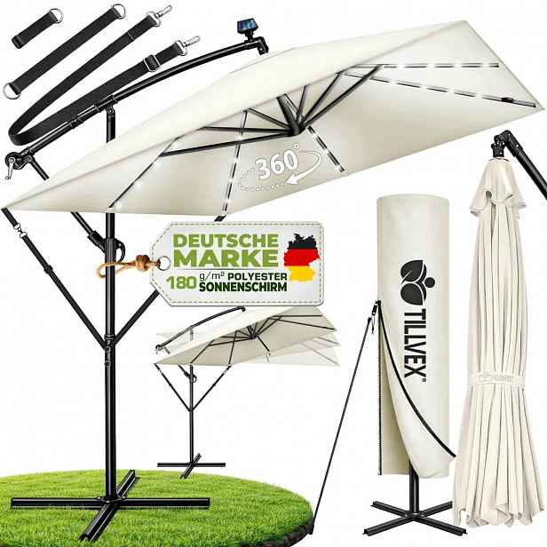 tillvex hliníkový obdélníkový deštník Ø 330 cm s Led diodami Solar Beige