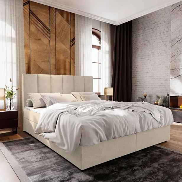 Čalouněná postel boxspring MERALIS 140x200 cm béžová Matrace: Matrace Bonell pružinová
