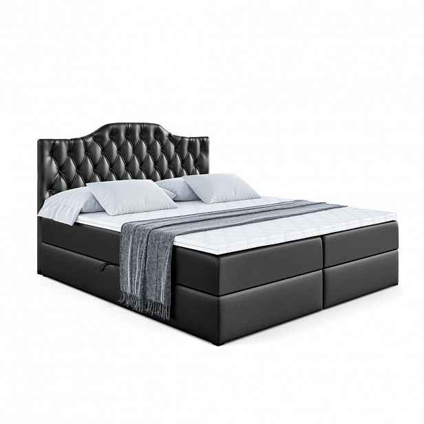 ALTDECOR AMERICKÁ postel s matrací H3 a lamelovým roštem – VILA-1 – 200 x 200 cm, vysoce lesklá černá