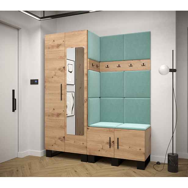 Předsíňová sestava RUMIE 14 - dub artisan, mátové panely