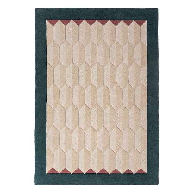 Ručně tkaný vlněný koberec v přírodní barvě/zelenomodrý 200x290 cm Apex Border Wool – Flair Rugs