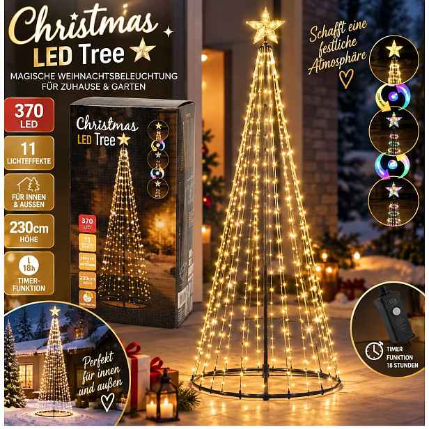 Vnější Vnitřní Multicolor Led vánoční stromek 230 cm na rámu Velký XXL