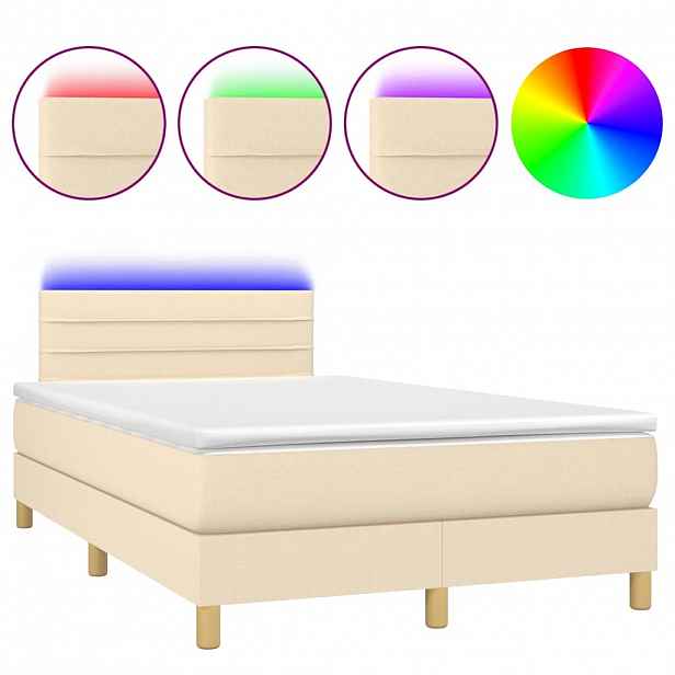 vidaXL Box spring postel s matrací a LED krémová 120x190 cm textil