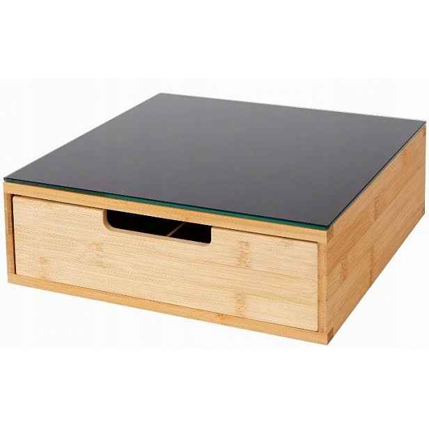 Bambusový Organizér Se Skleněnou Deskou A Přihrádkami Mini Bar Černé Sklo