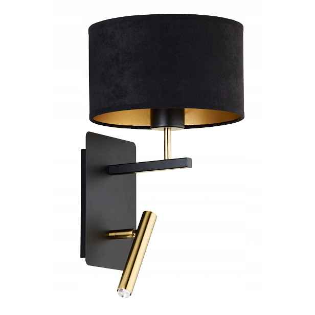 Hotelové nástěnné svítidlo černo-zlaté velurové E27+G9 nastavitelné Sigma Lighting