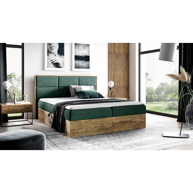 Manželská postel CHANTELLE 2 - 200x220, zelená + topper ZDARMA