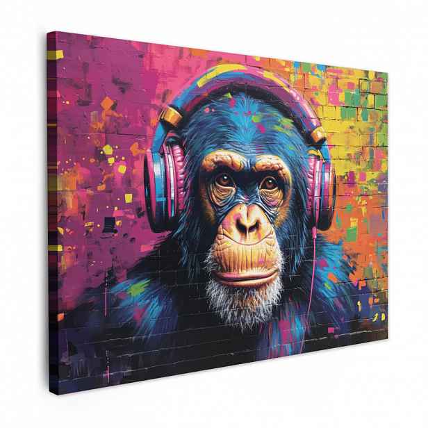 MuchoWow OBRAZ NA PLÁTNĚ Graffiti - Šimpanz - Street art - Sluchátka - Opice 40x30 cm