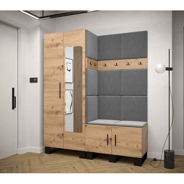 Předsíňová sestava RUMIE 14 - dub artisan, šedé panely