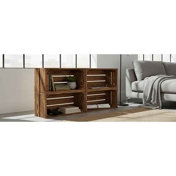 Sada 4 dřevěných krabic|Boxy 50x20 cm|Loftový styl|Tmavý Dub