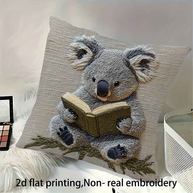 TEMU 1ks 2D Plochý Roztomilý Čtoucí Koala Povlak na Polštář, Dekorativní Potah na Polštář pro Ložnici a Pohovku, Vhodný pro Domácí Dekoraci, Verandu,