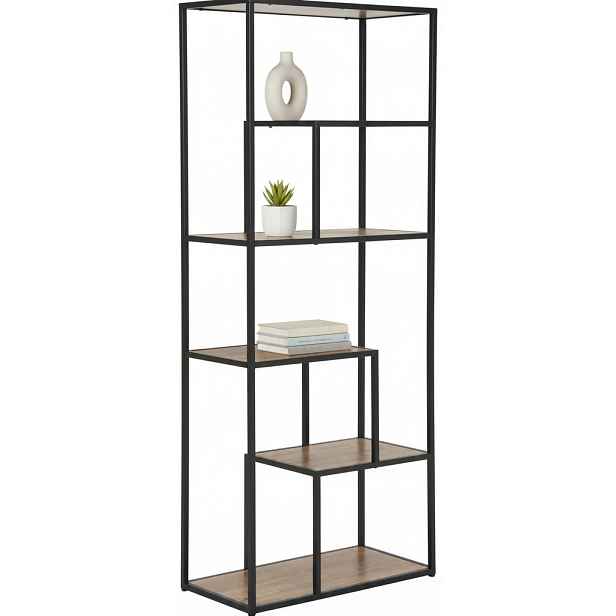 Xora REGÁL, přírodní barvy, černá, železo, 70/170/33 cm