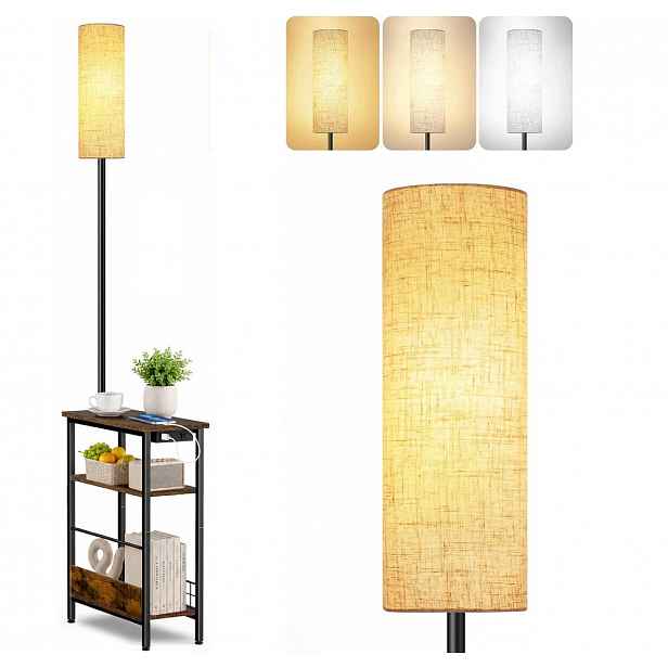 12W Stojací Led podlahová lampa 175 cm pro čtení Abažur Béžová E27