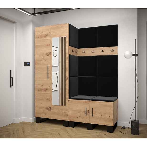 Předsíňová sestava RUMIE 14 - dub artisan, černé panely