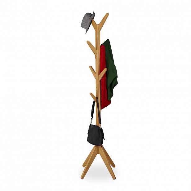 Relaxdays VĚŠÁK přírodní bambus stromový design 8 háčků 182 cm