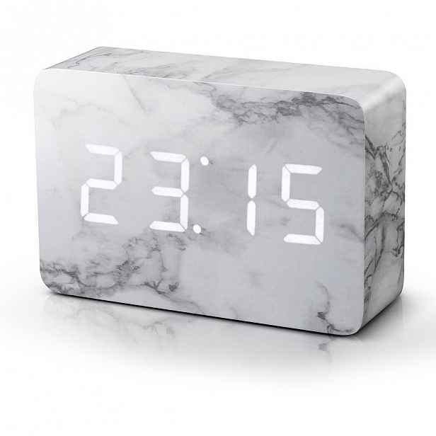 Šedý mramorový budík s bílým LED displejem Gingko Brick Click Clock