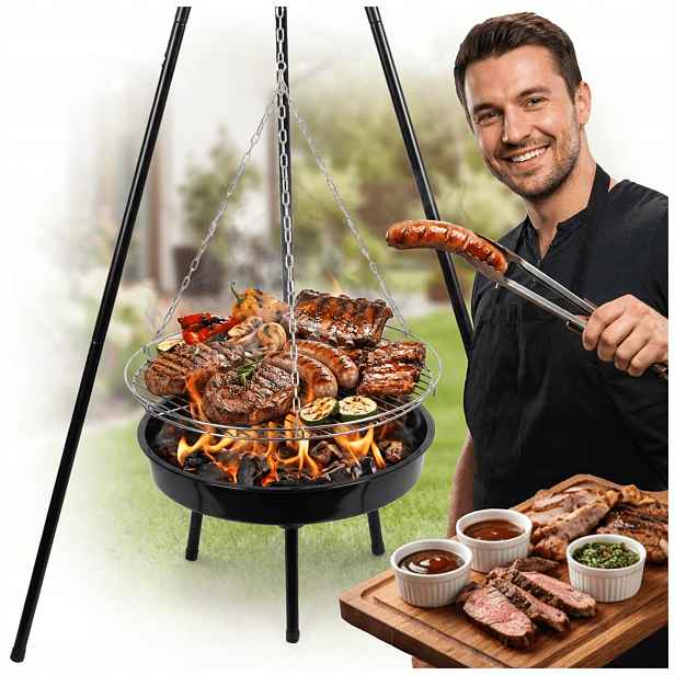 Zahradní Gril Na Uhlí Závěsný Na Výlety Regulace 50 cm Černý
