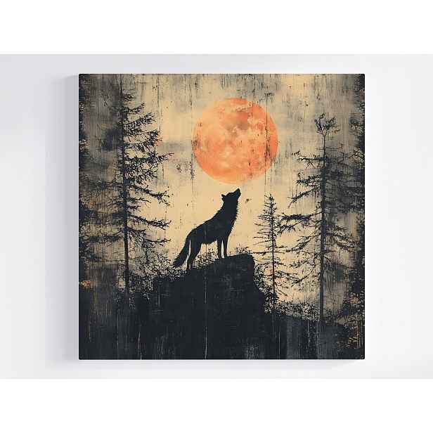 Obraz Na Plátně Canvas Vlk Vytí Měsíc Les Skály Noc Příroda 50x50