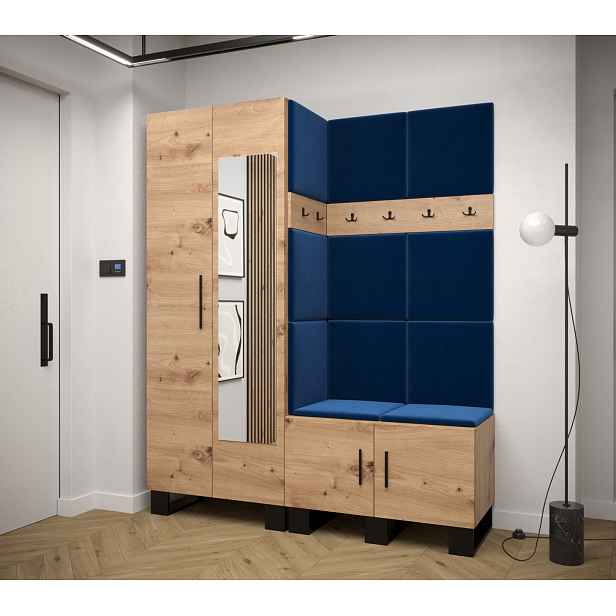 Předsíňová sestava RUMIE 14 - dub artisan, modré panely