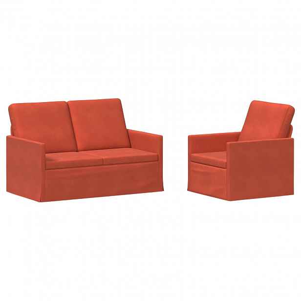 vidaXL Set pohovek 2 pcs Červená oranžová Žebrovaná látka