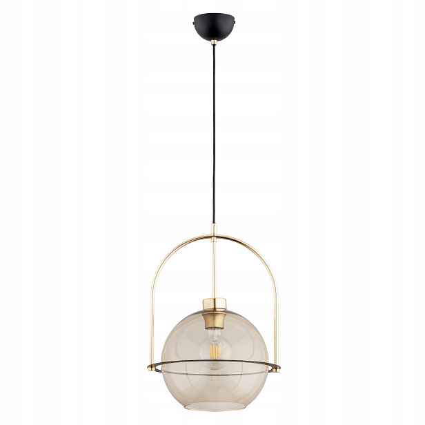 Závěsná lampa černo-zlatá E27 15W Leria Alfa, kov/sklo, IP20