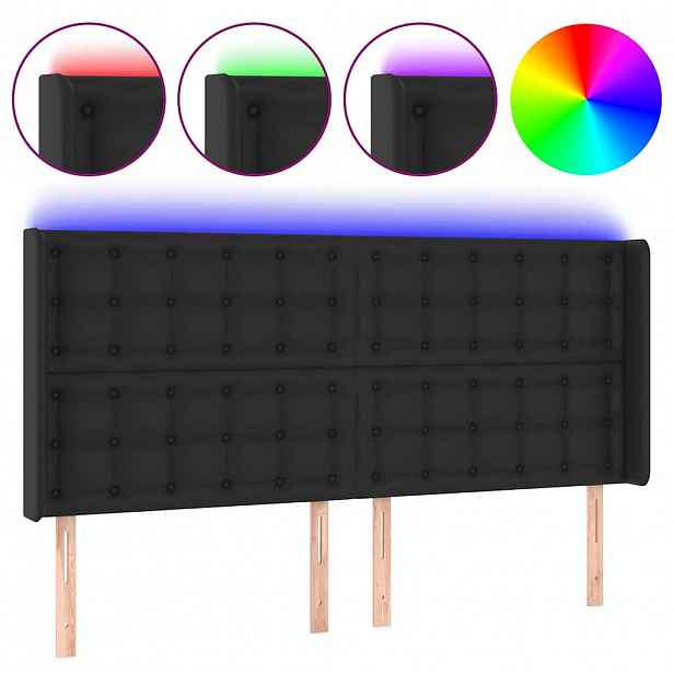vidaXL Čelo postele s LED černé 203 x 16 x 118/128 cm umělá kůže