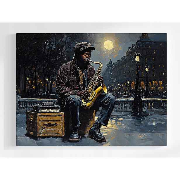 Obraz Na Plátně Kanasa Město Ulice Hudebník Saxofon Koncert Večer 80x60