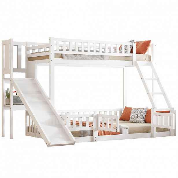 STILVORA ETAGENBETT 90/200 cm & 140/200 cm in Weiß Kinderbett mit Rutsche, Regalen und Kleiner Tür Kiefernholz