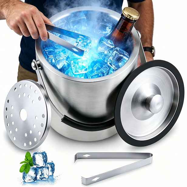 1,6L Nádoba Na Led Saténová Velký Chladič Kbelík Na Led XXL Kleště
