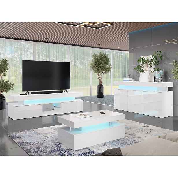 Obývací sestava s LED osvětlením USOA 1 - lesklá bílá / matná bílá