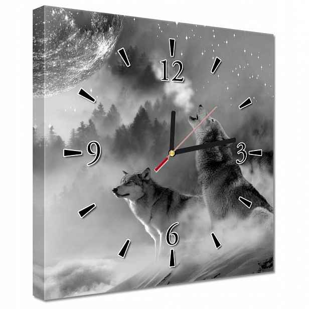 Nástěnné hodiny 30x30 Vlci Měsíc