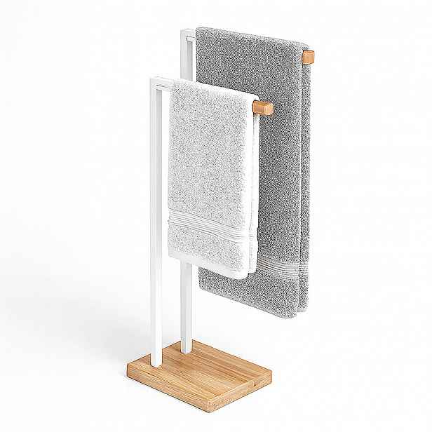 Relaxdays DRŽÁK Bílý volně stojící 2-tyčový kov bambus 80,5 cm