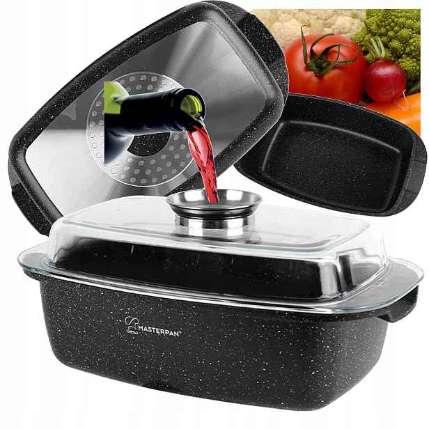 Velká robustní pekáč s mramorovým povrchem, 32 cm, víko, indukce a plyn, trouba