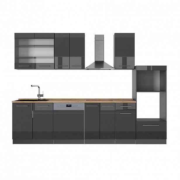 Vicco KUCHYŇSKÝ KOUT Fame-Line Antracitový vysoký lesk 300 cm s vysokou skříní, PD Dub