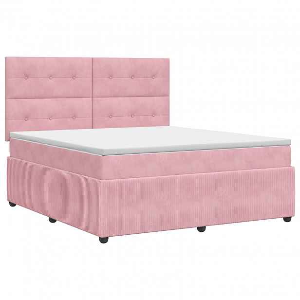 vidaXL Postel boxspring s matrací s čelo Růžová 140 x 200 cm Samet