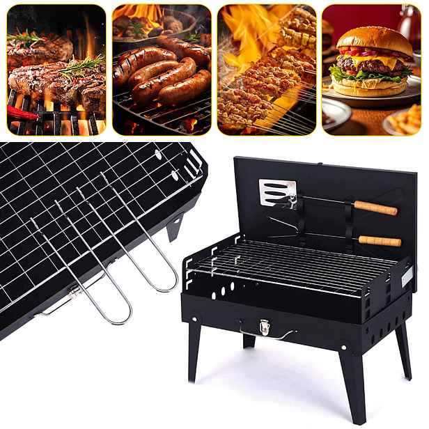 Zahradní Gril Na Uhlí Turistický Přenosný Skládací Kufr Bbq Příslušenství
