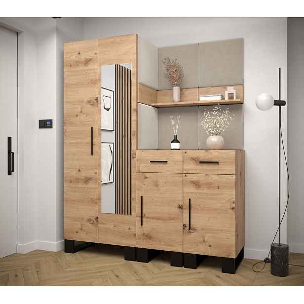 Předsíňová sestava RUMIE 15 - dub artisan, béžové panely