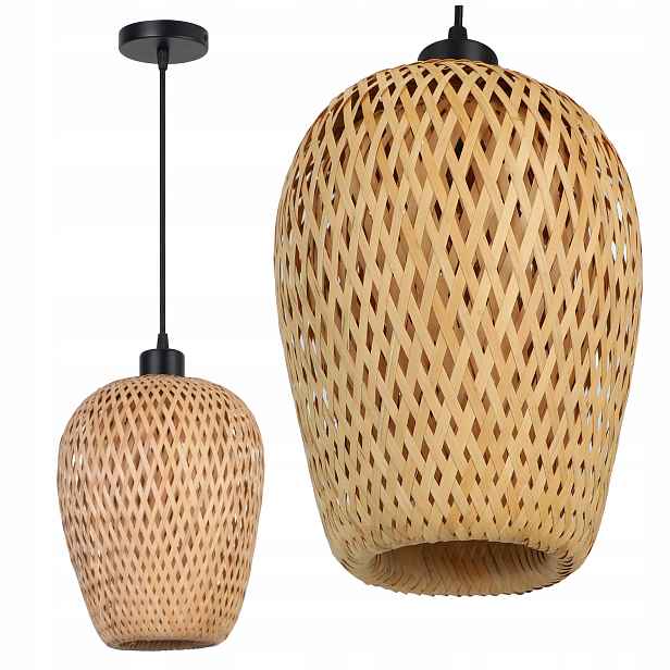 Závěsné Stropní Svítidlo E27 Led Bambusová Pletená Boho Přírodní Podložková