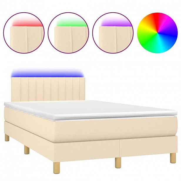 vidaXL Box spring postel s matrací a LED krémová 120x190 cm textil
