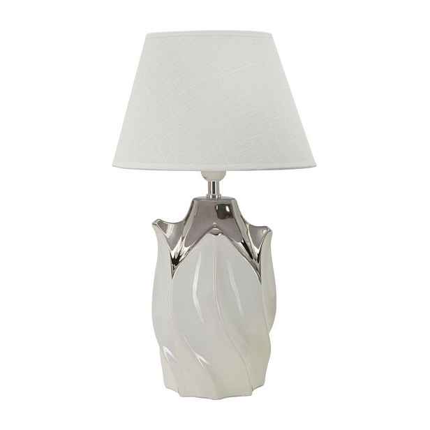 Bílá/ve stříbrné barvě keramická stolní lampa s textilním stínidlem (výška 51 cm) Shiney – Mauro Ferretti