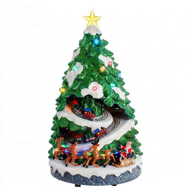 Kouzelný Vánoční Stromek S Pohyblivým Vláčkem A Mikulášskými Saněmi 40 CM Led Usb