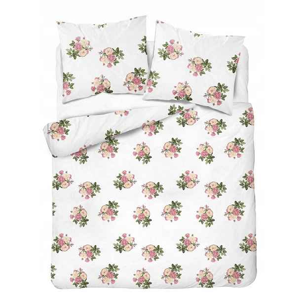 Povlečení Home Satin 180x200 bílé s růžovo-krémovými růžovými kyticemi