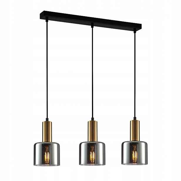 Santia Moderní černá zlatá závěsná lampa s 3 kouřovými stínítky E27 40W